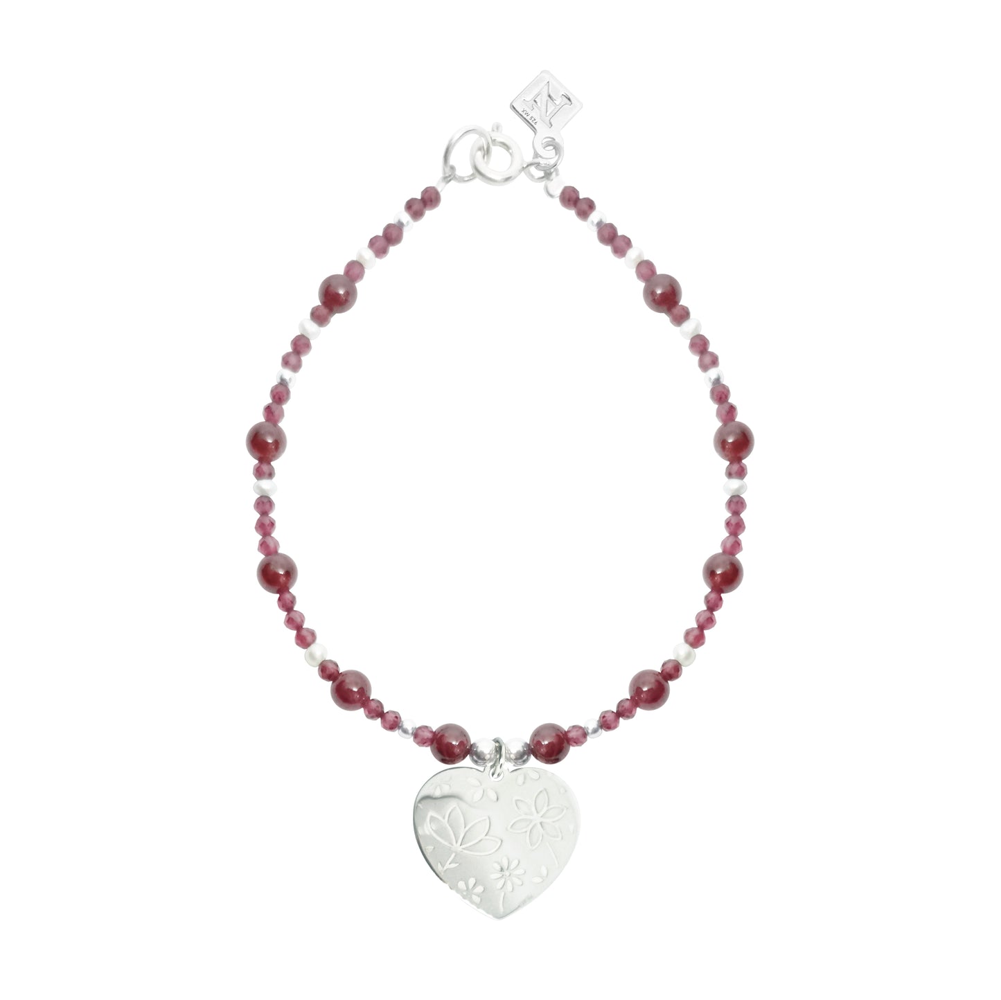 Pulsera corazón Querer de plata con granate
