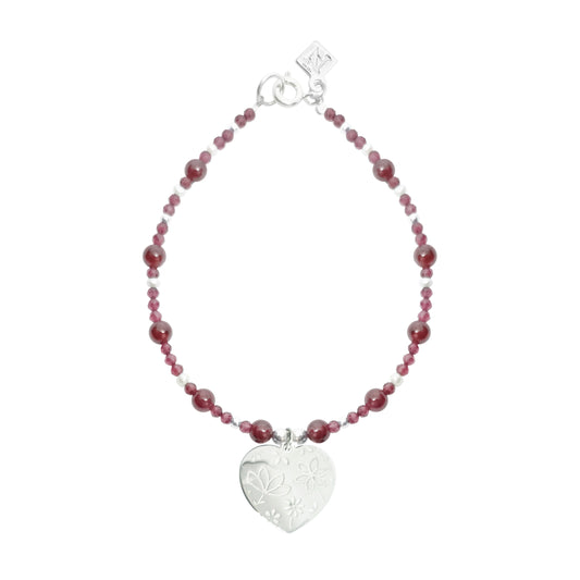Pulsera corazón Querer de plata con granate
