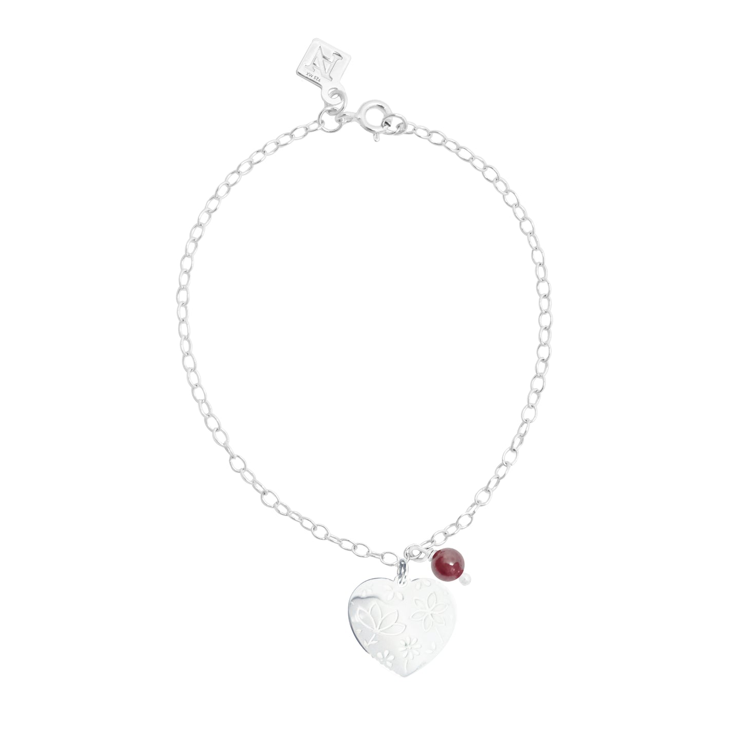 Pulsera corazón Querer cadena de plata con granate