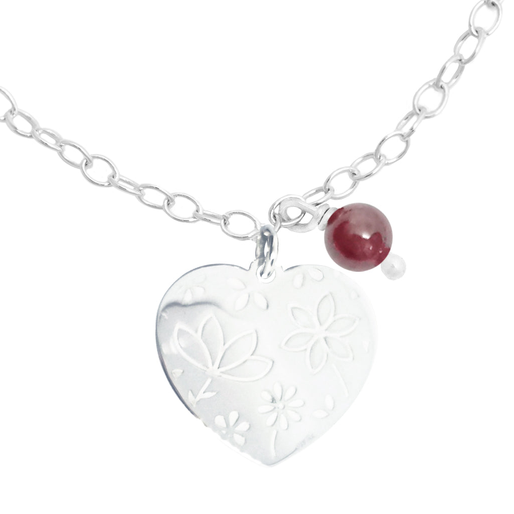Pulsera corazón Querer cadena de plata con granate