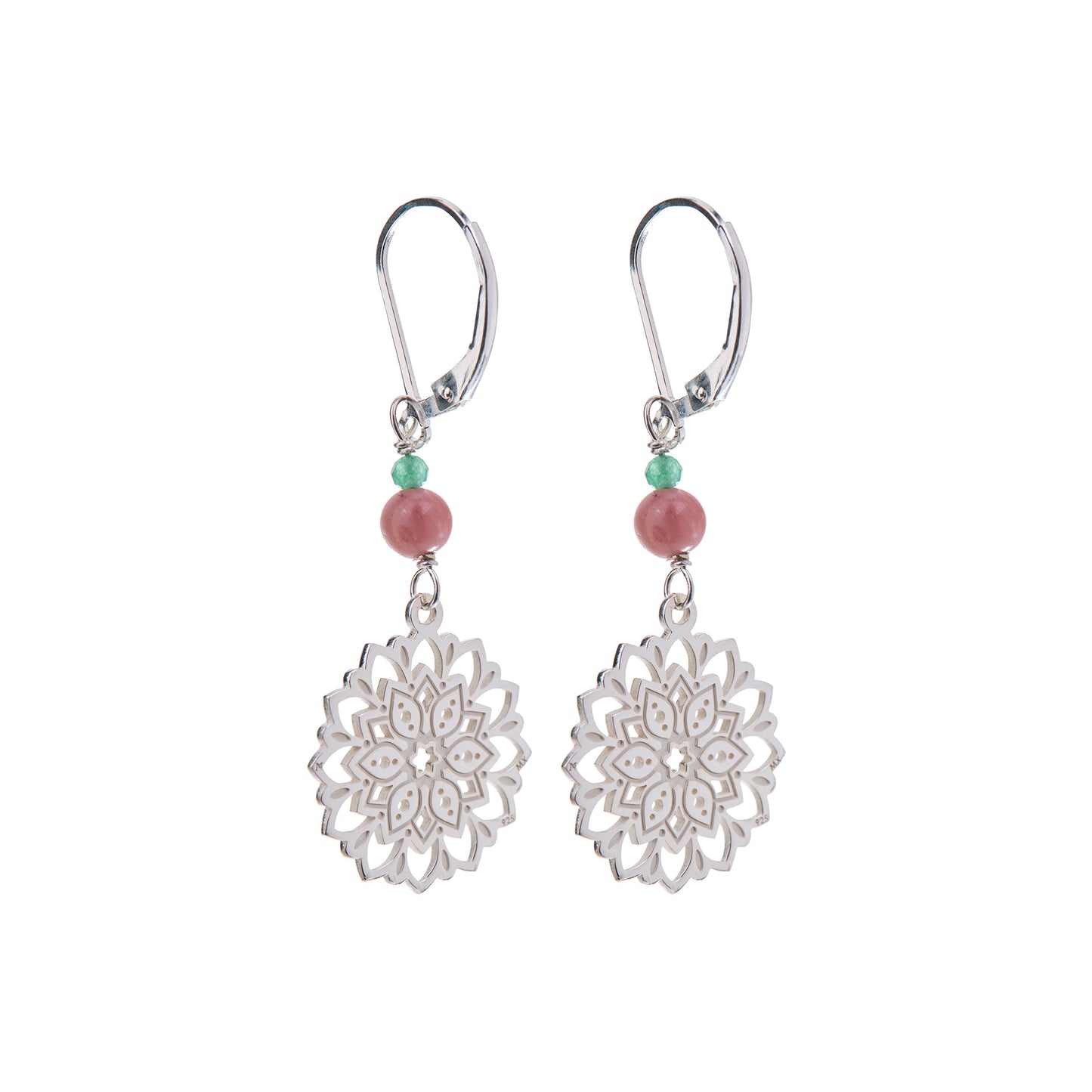 Aretes Bromelia de plata y piedras naturales