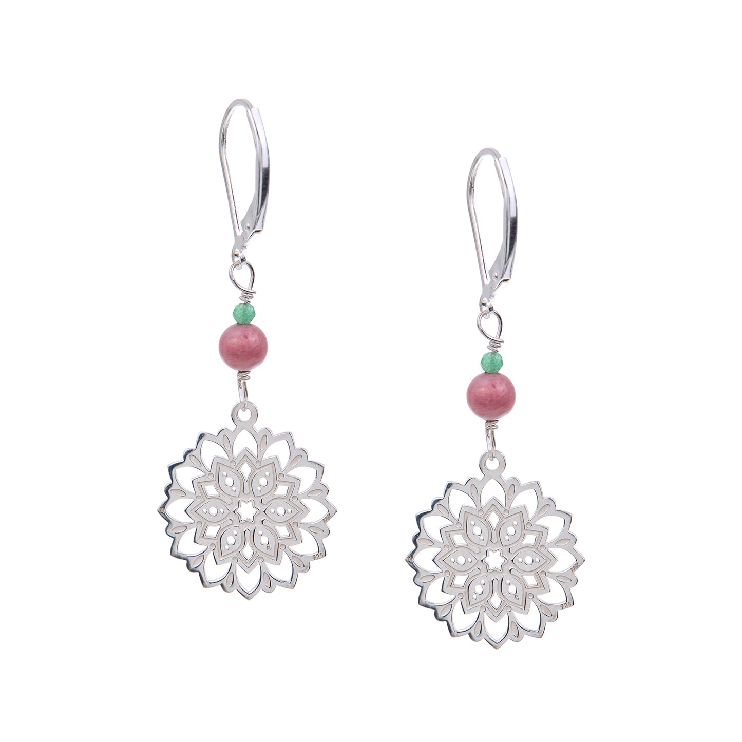 Aretes Bromelia de plata y piedras naturales