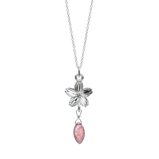 Dije Flor de Cerezo y cuarzo con cadena de plata