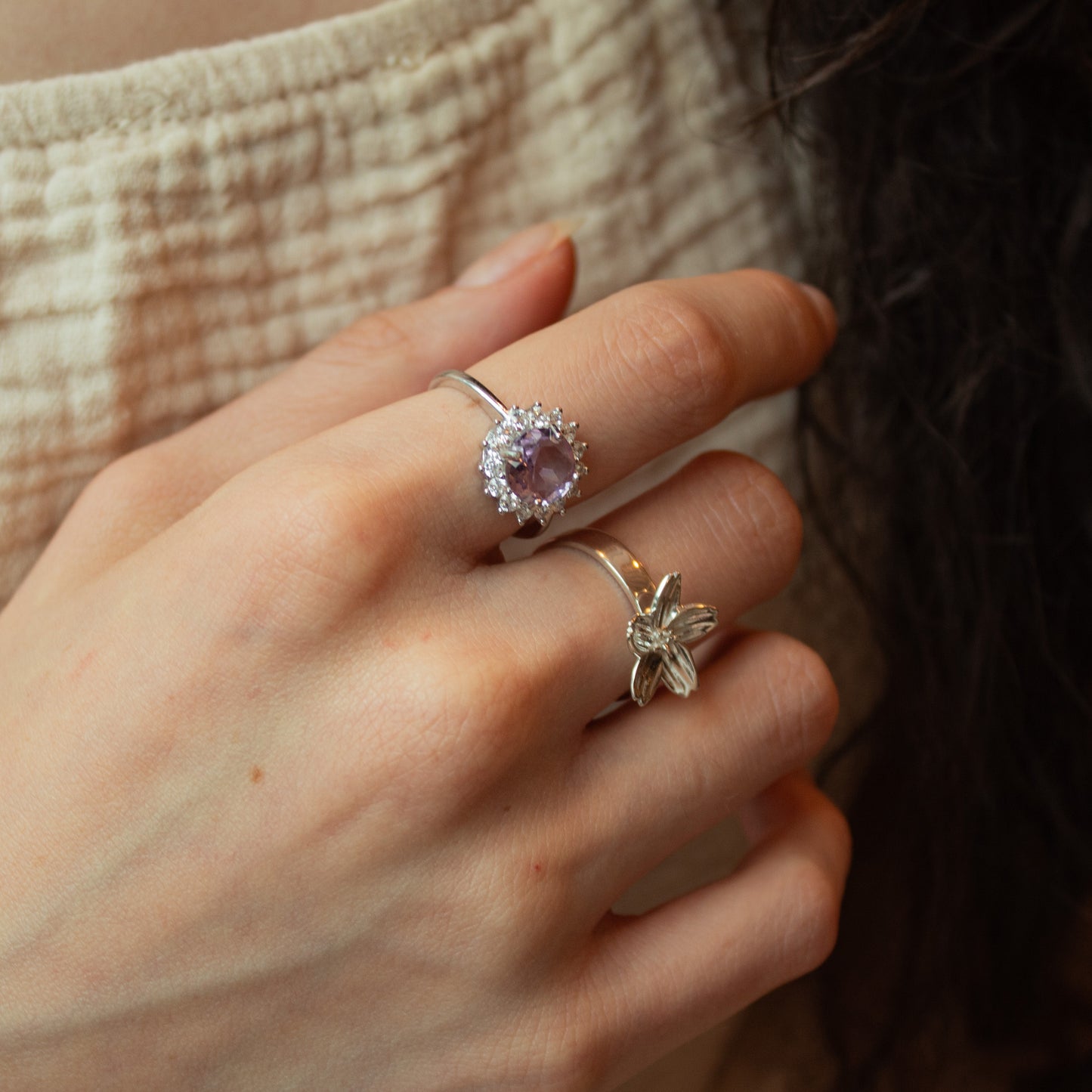 Anillo ajustable Flor de Cerezo plata