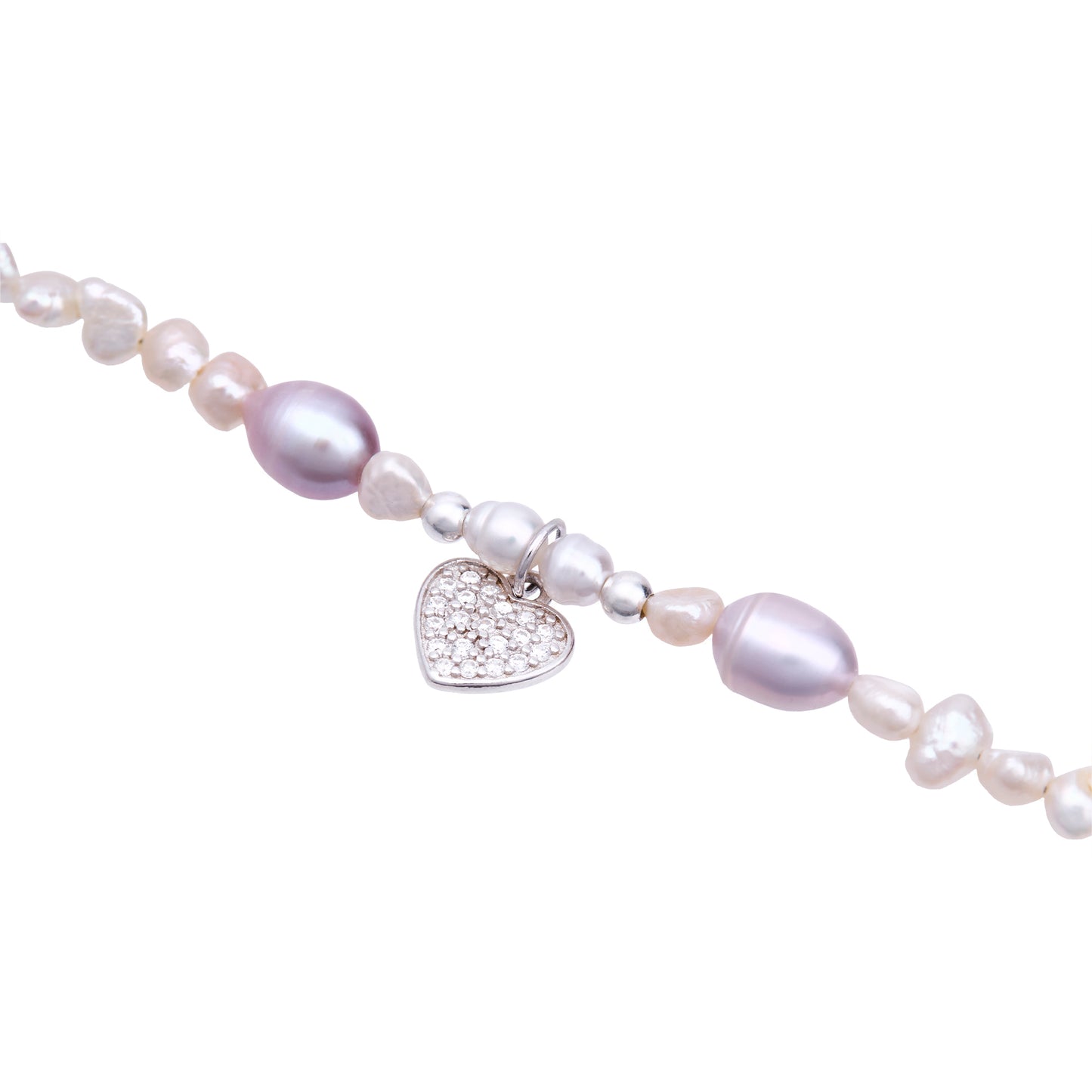 Pulsera Destellos de perlas y corazón de plata con zirconias