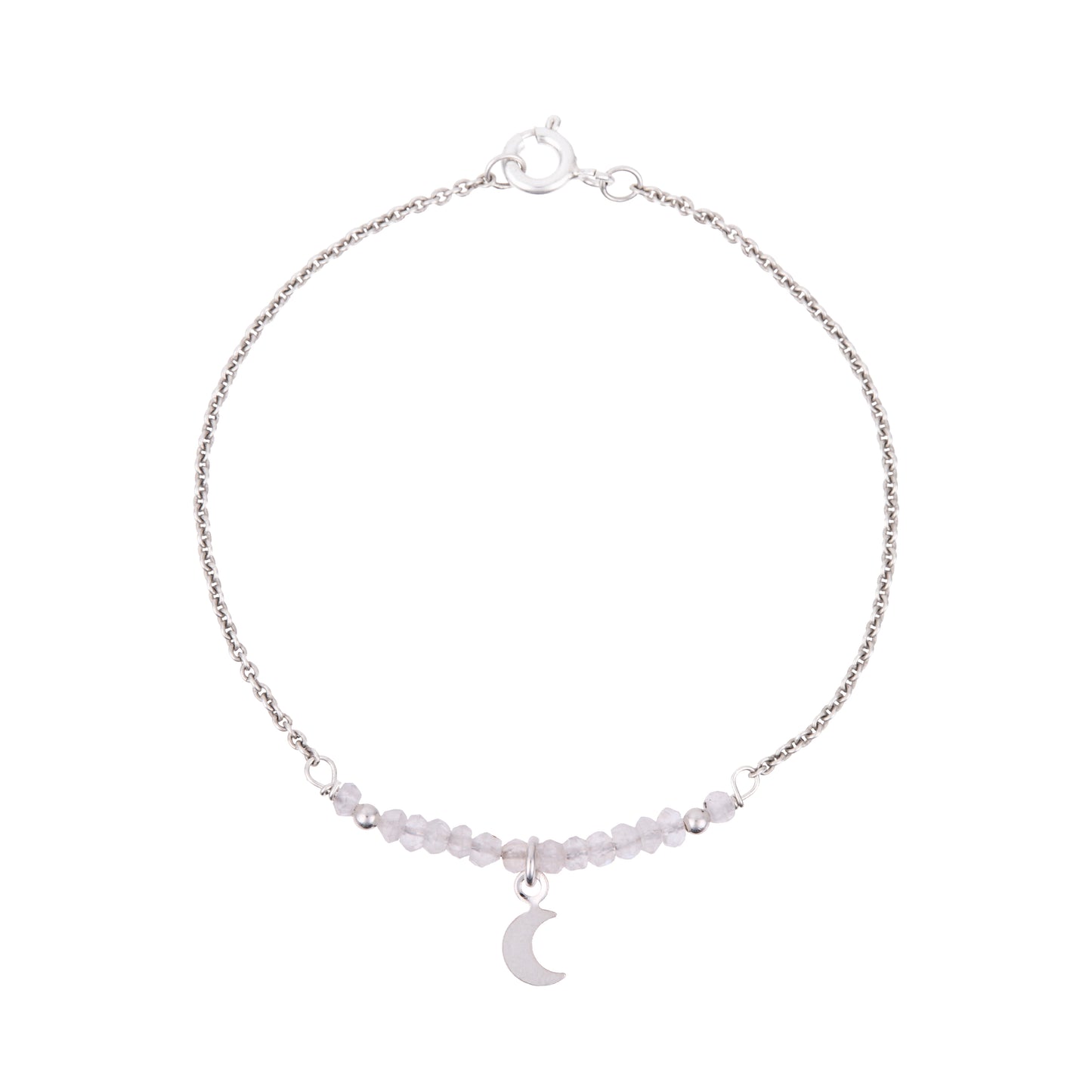 Pulsera piedra luna con luna y cadena de plata