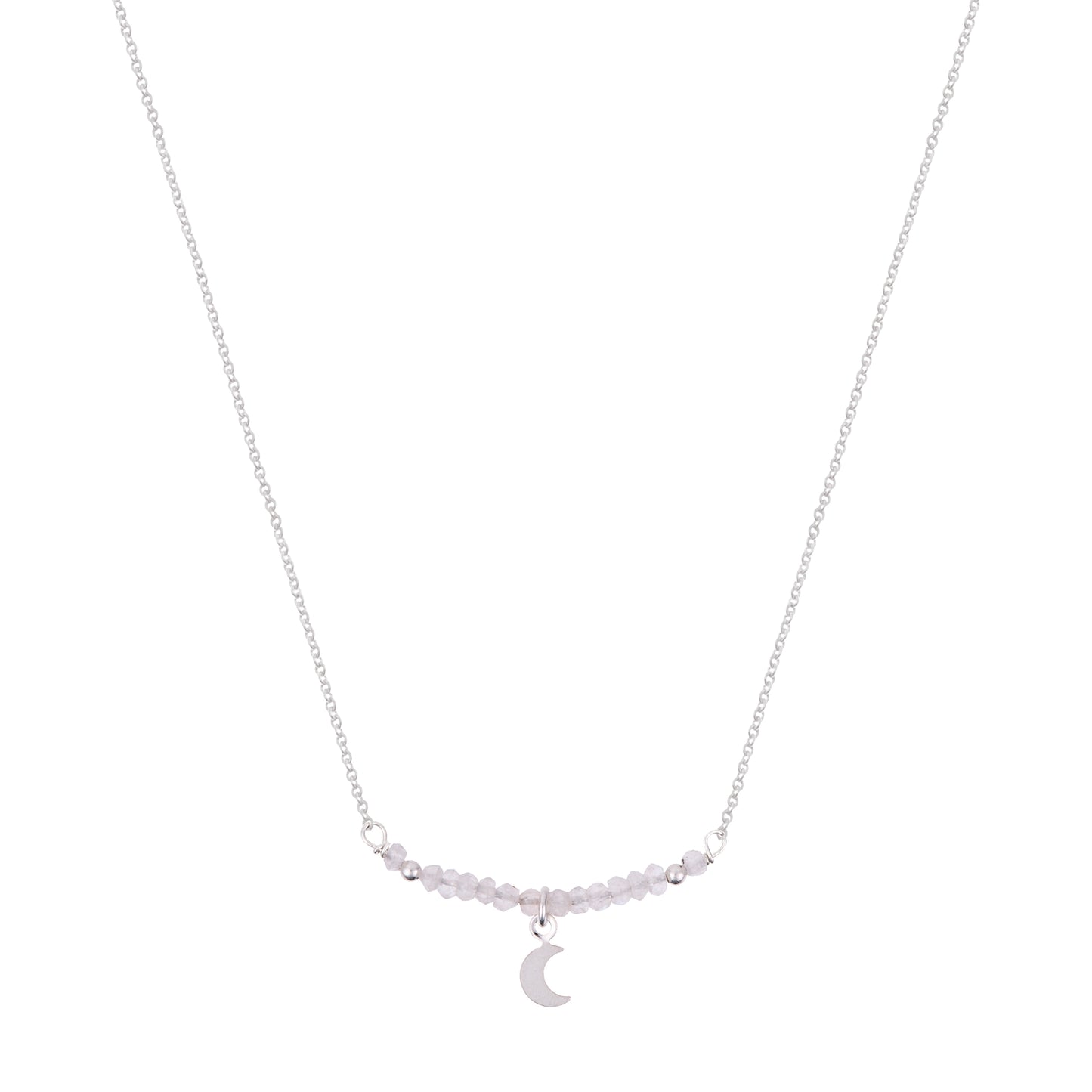 Collar piedra luna con luna y cadena de plata