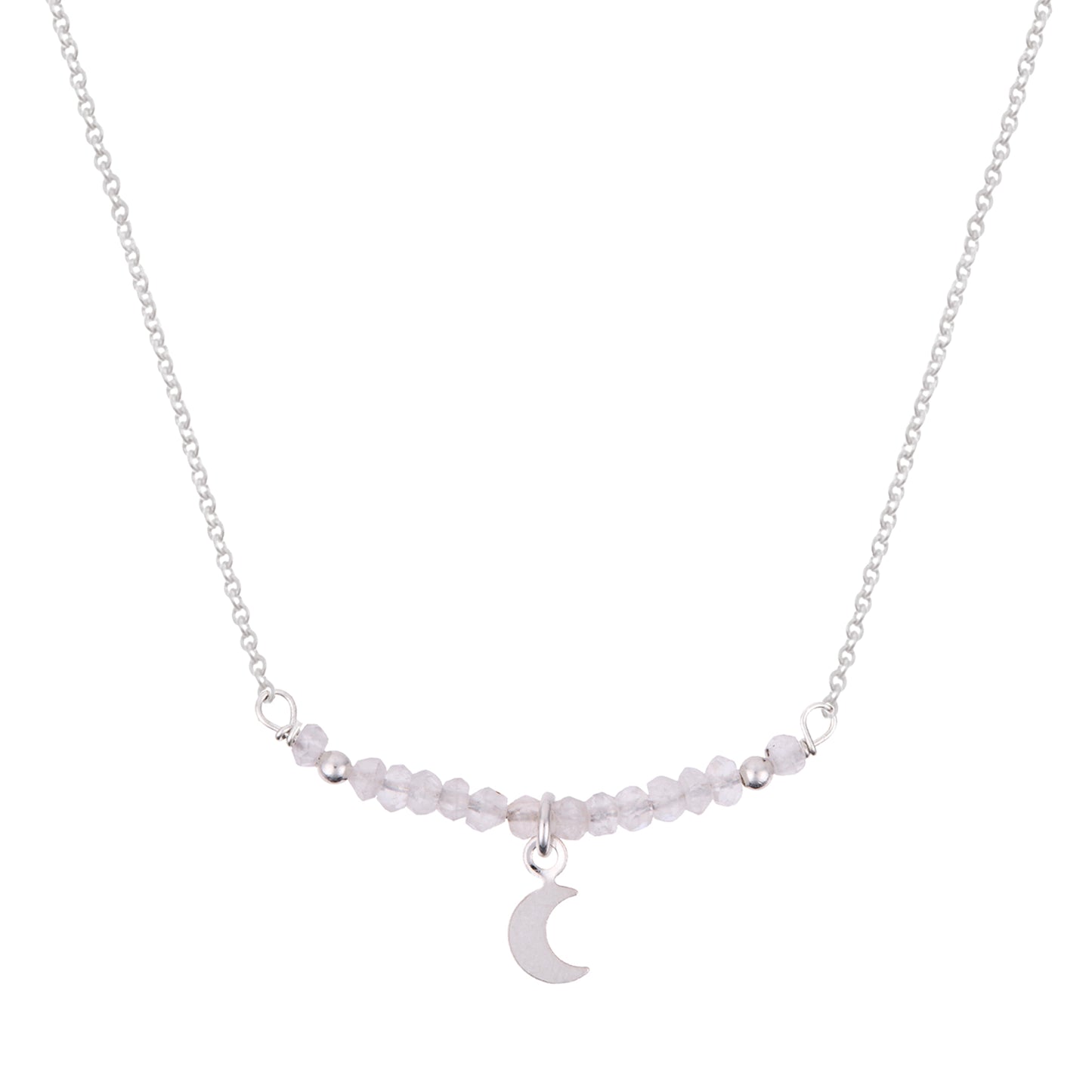 Collar piedra luna con luna y cadena de plata