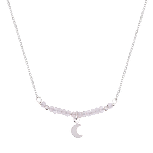 Collar piedra luna con luna y cadena de plata