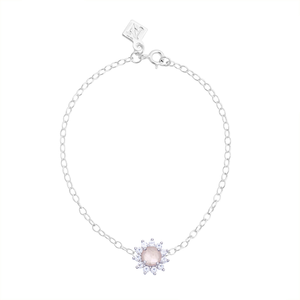 Pulsera Jazmín de plata con cuarzo rosa