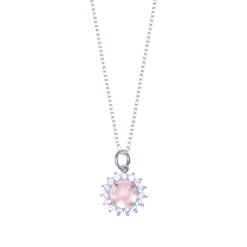 Dije Jazmín de plata con cuarzo rosa