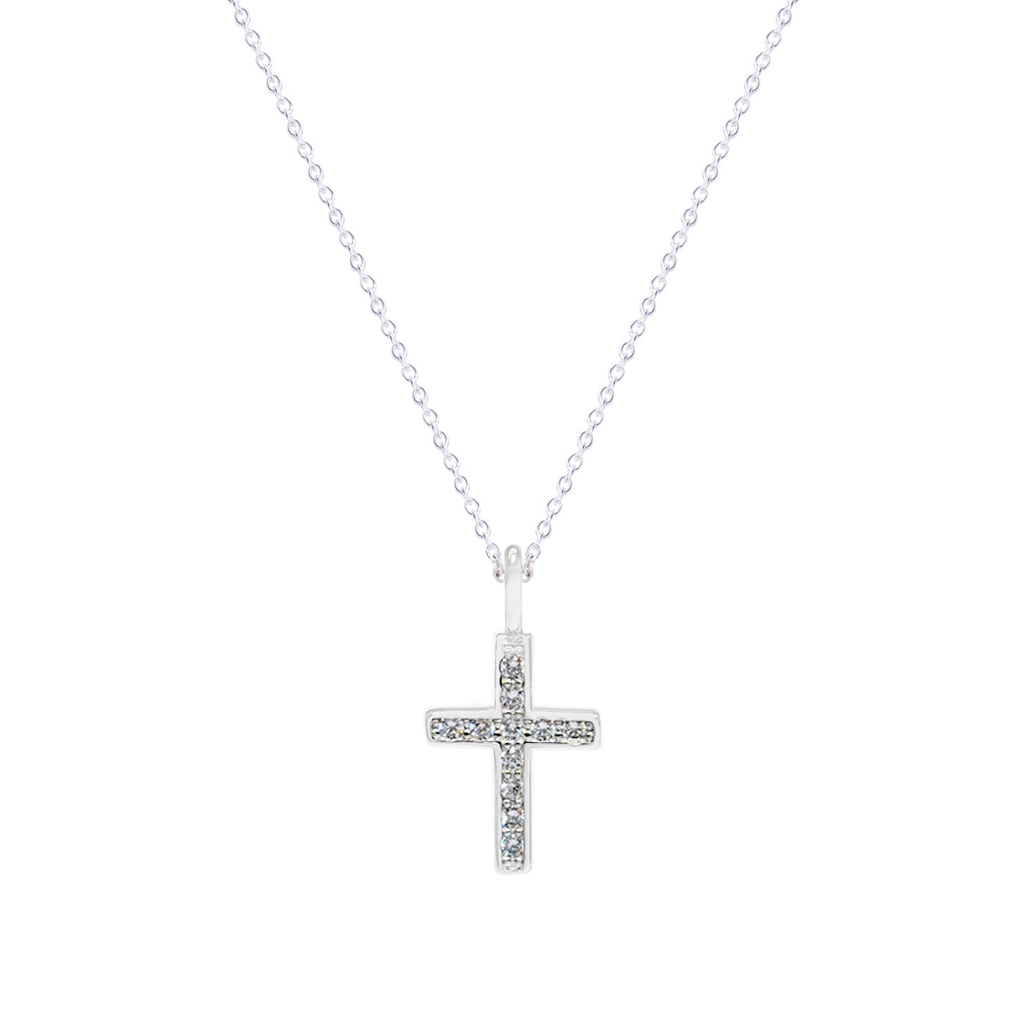 Dije cruz Destellos de plata con zirconias y cadena