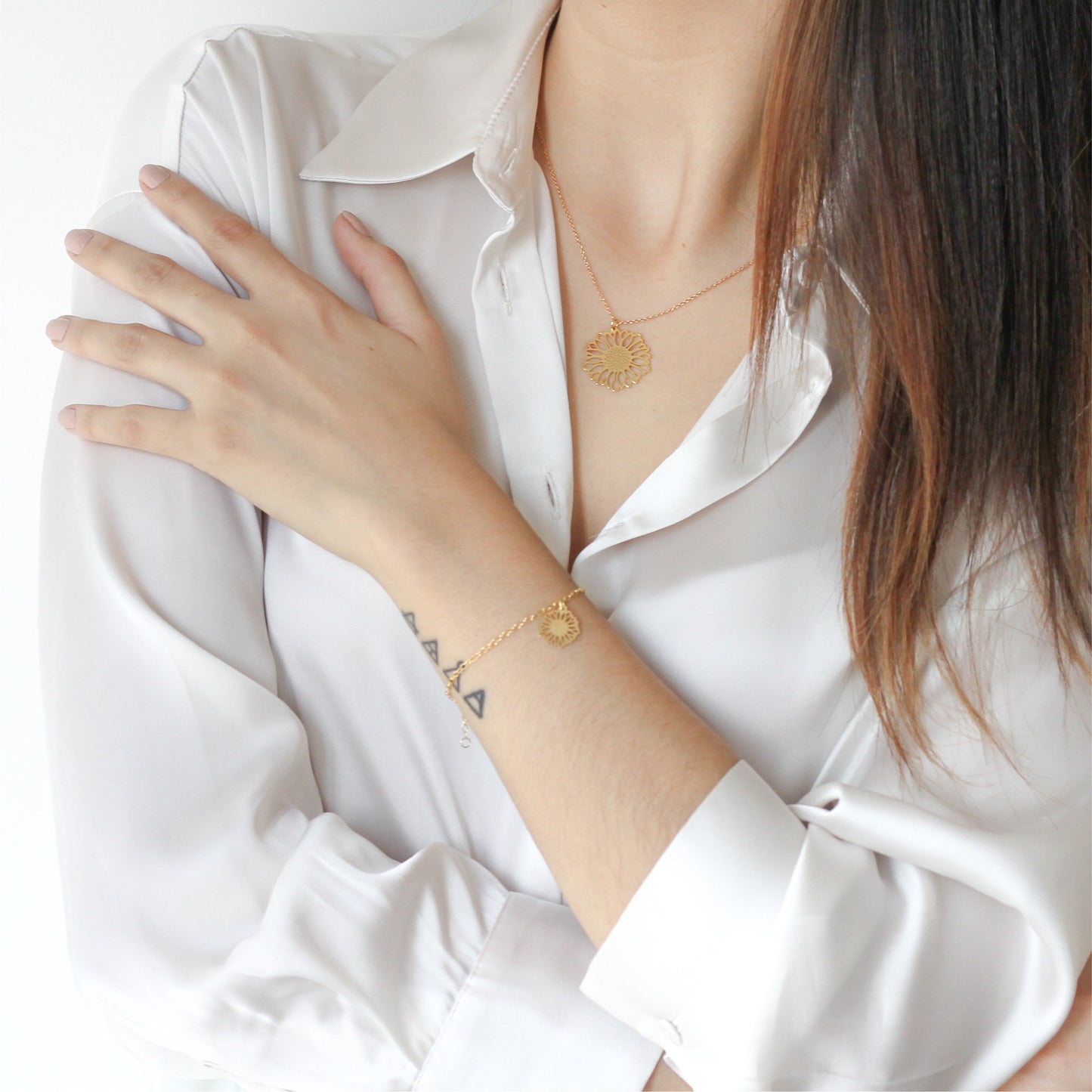 Pulsera Girasol de plata con baño de oro