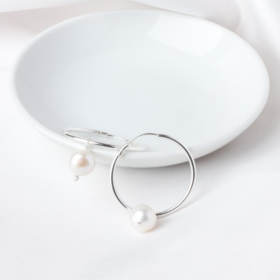 Arracadas de plata con 1 perla blanca