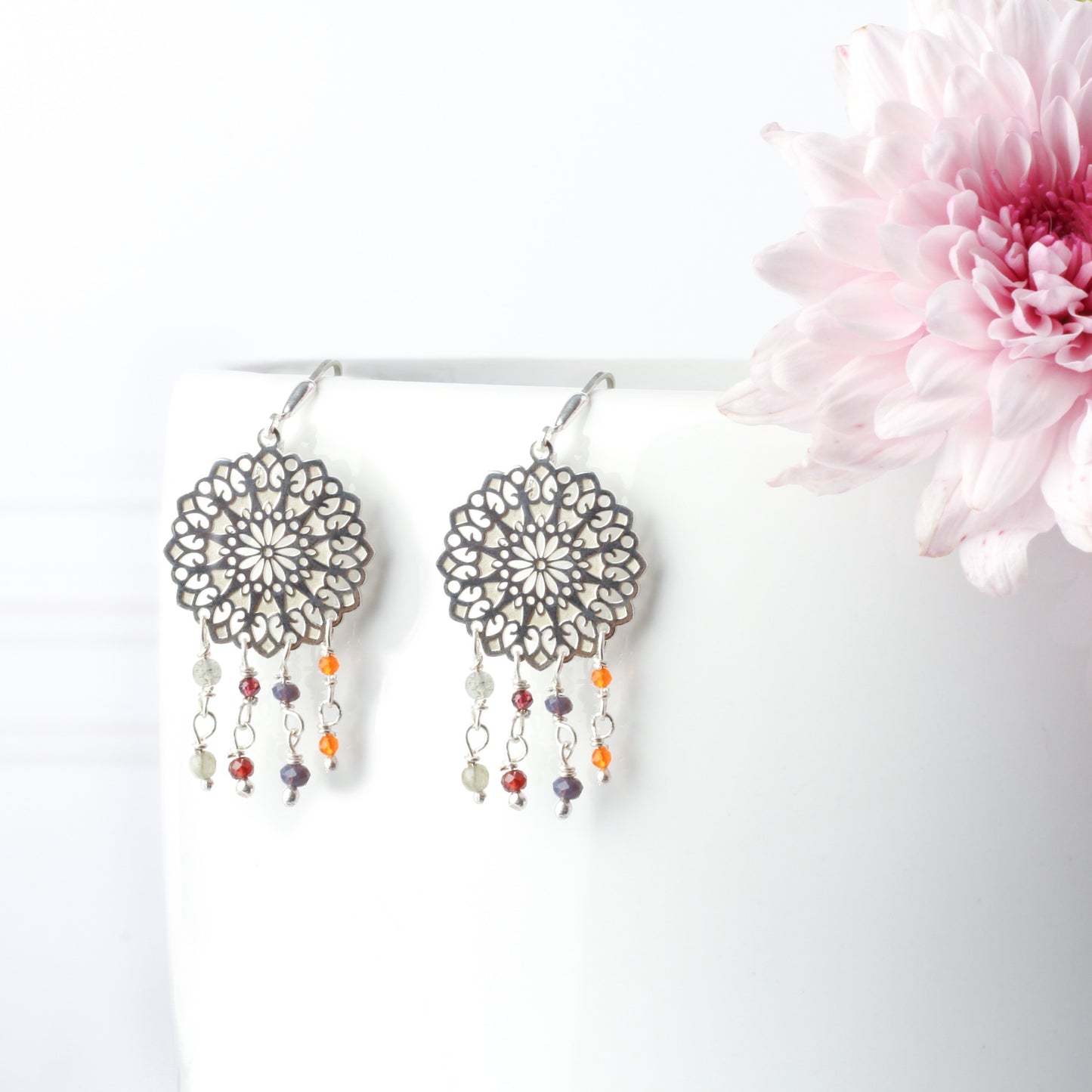 Aretes largos Gerbera de plata