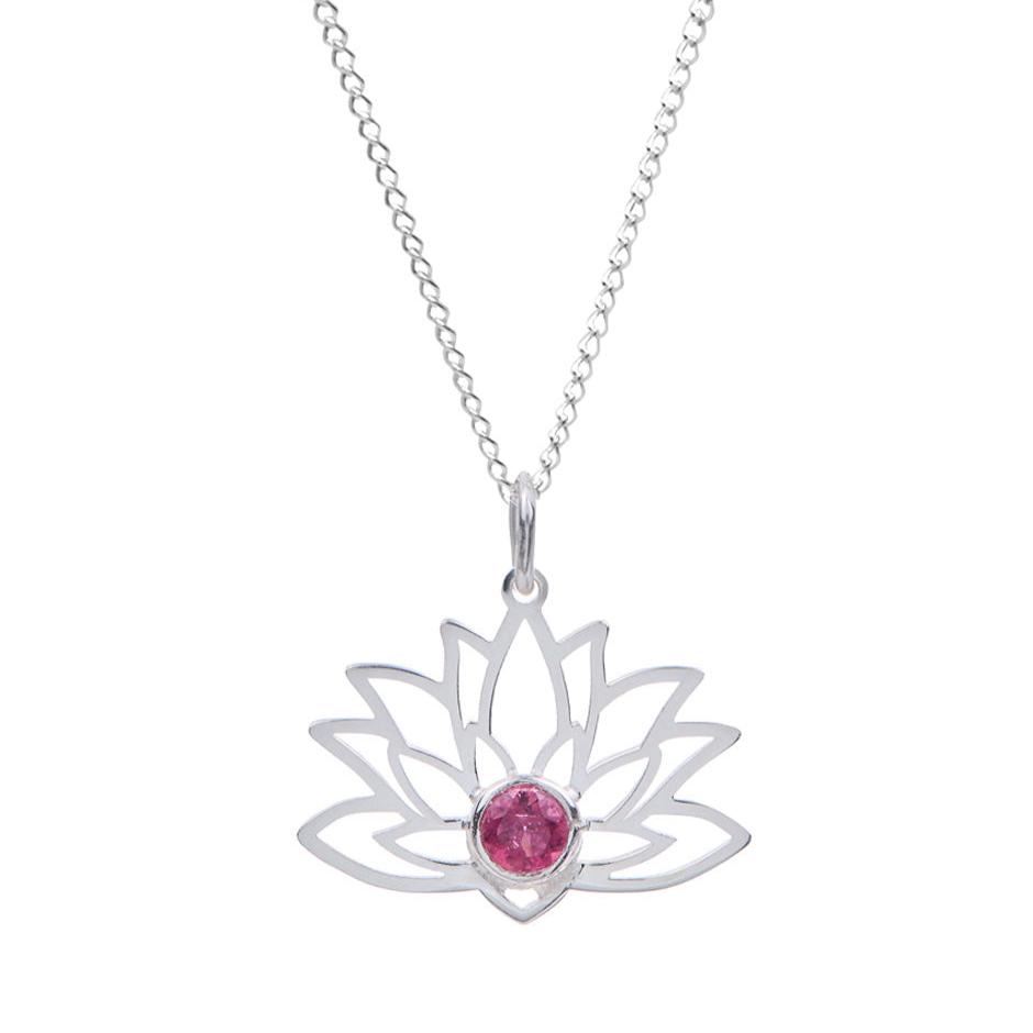 Dije chico Flor de Loto de plata con piedra