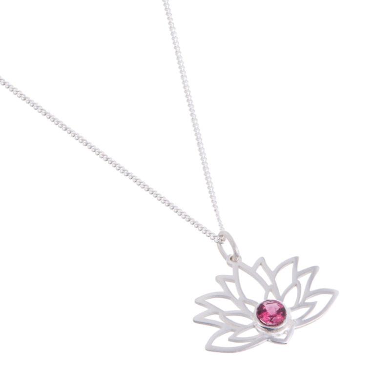 Dije chico Flor de Loto de plata con piedra
