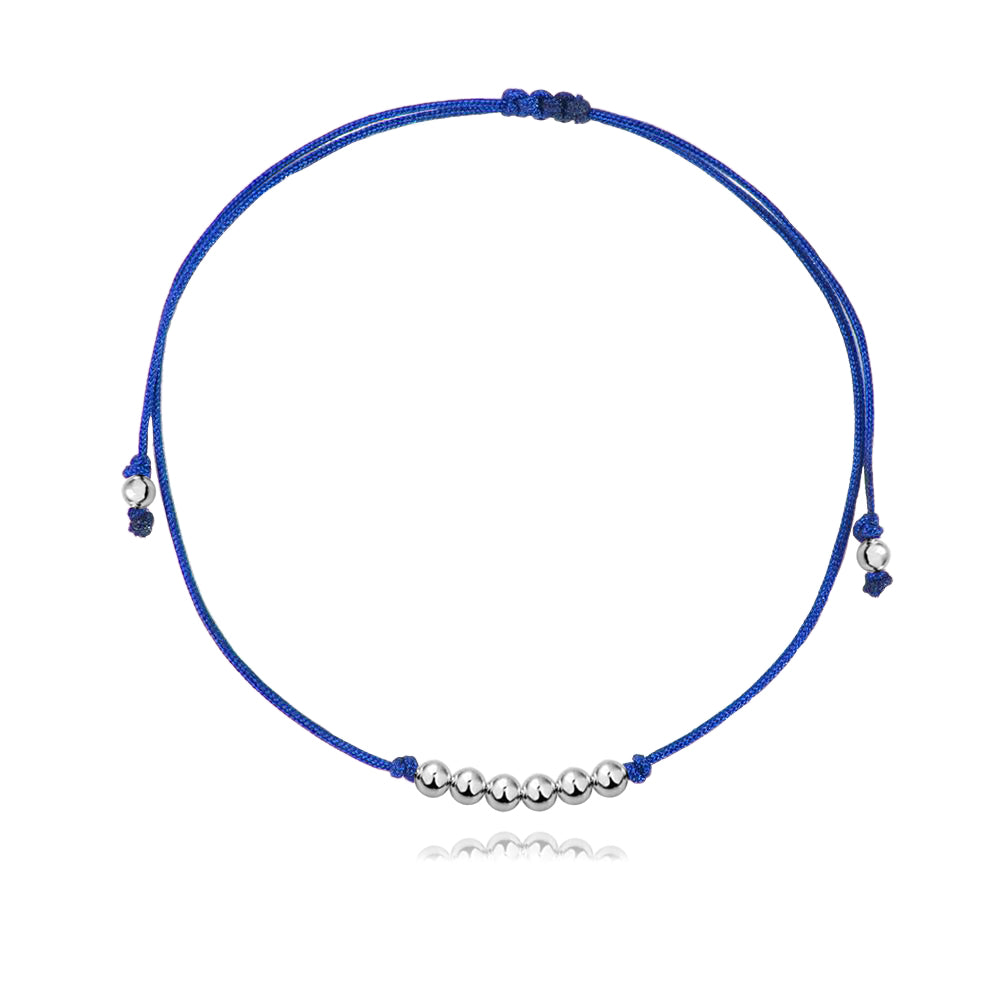 Pulsera Básica de hilo azul con bolitas de plata