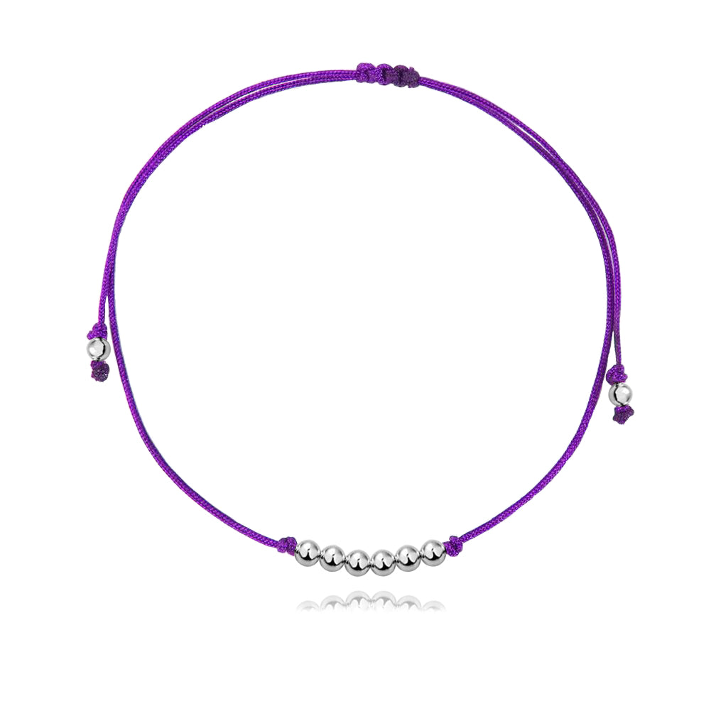 Pulsera Básica de hilo morado con bolitas de plata