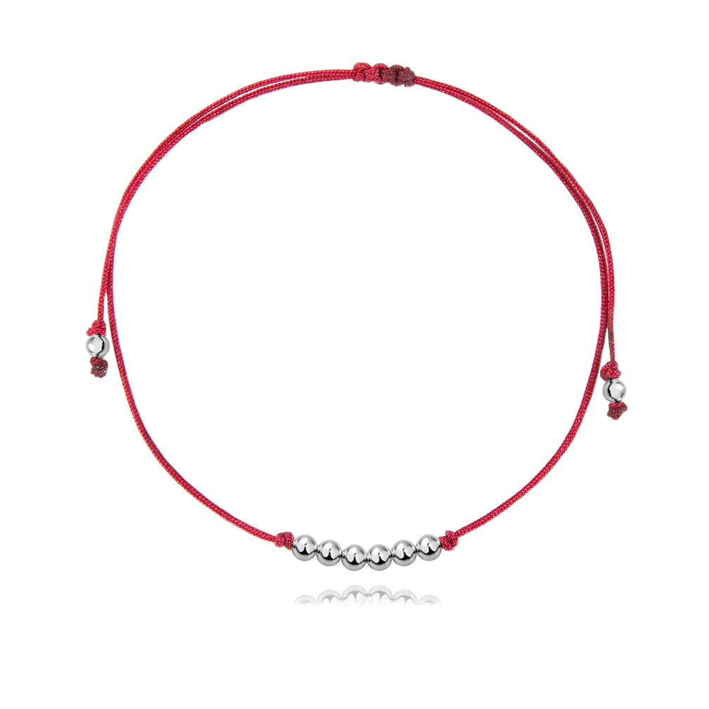 Pulsera Básica de hilo rojo con bolitas de plata