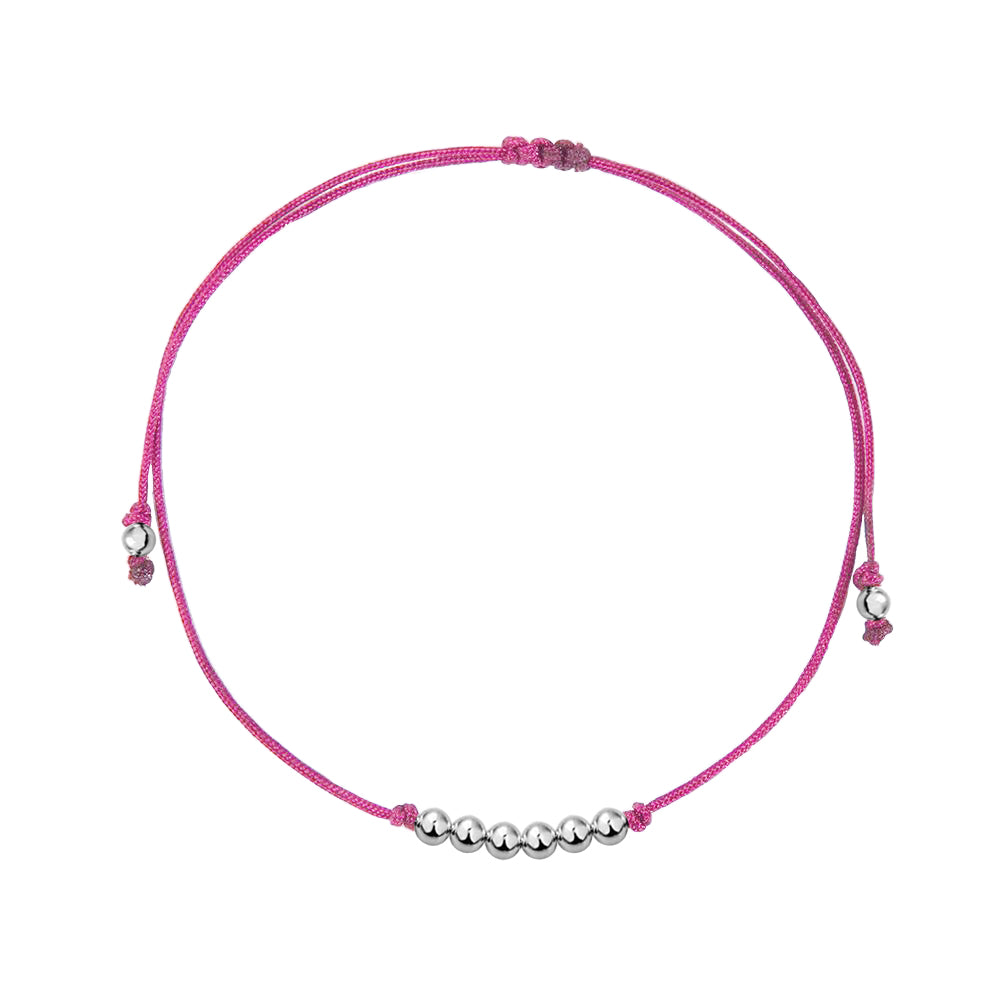 Pulsera Básica de hilo rosa con bolitas de plata