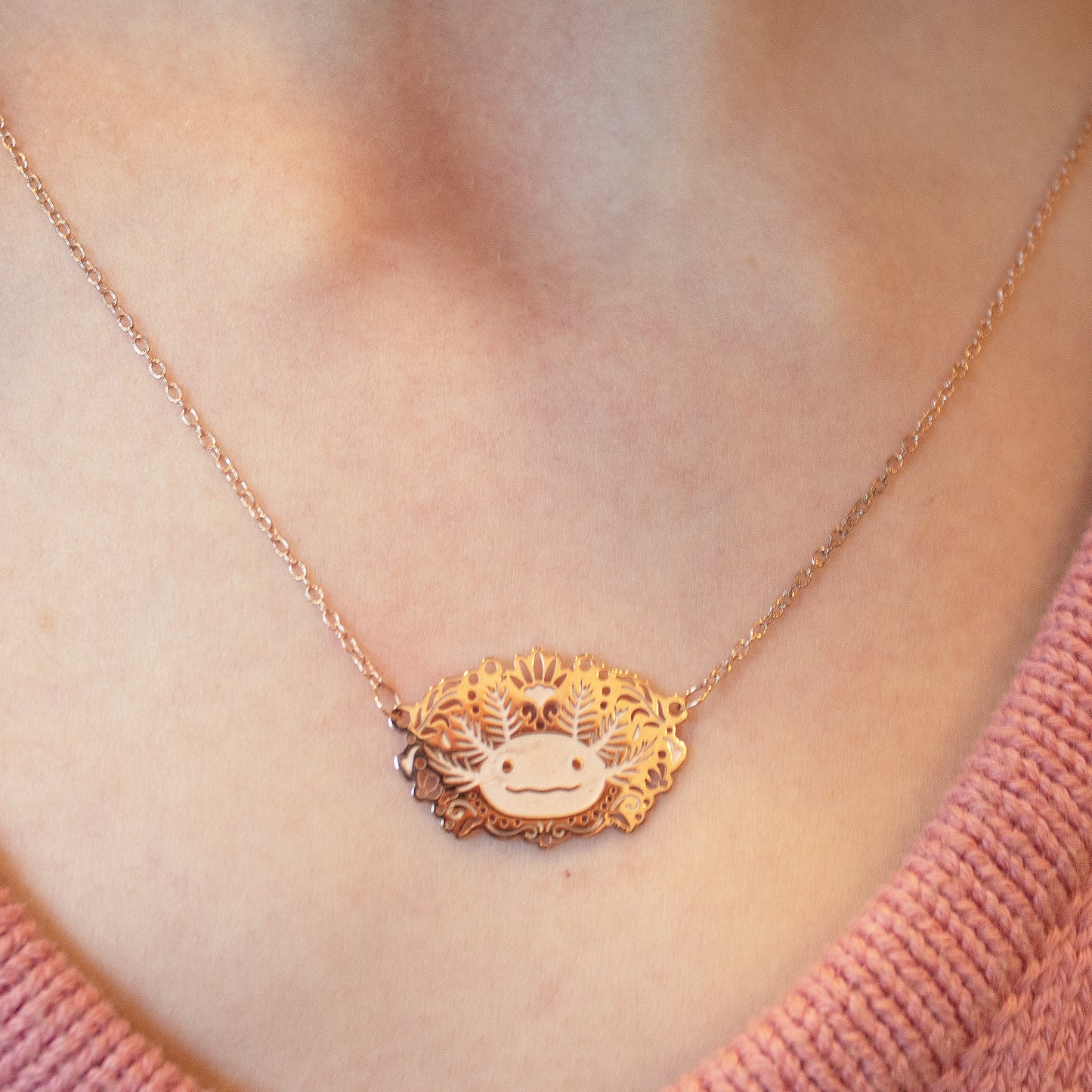 Collar Ajolote de plata con baño de oro rosa