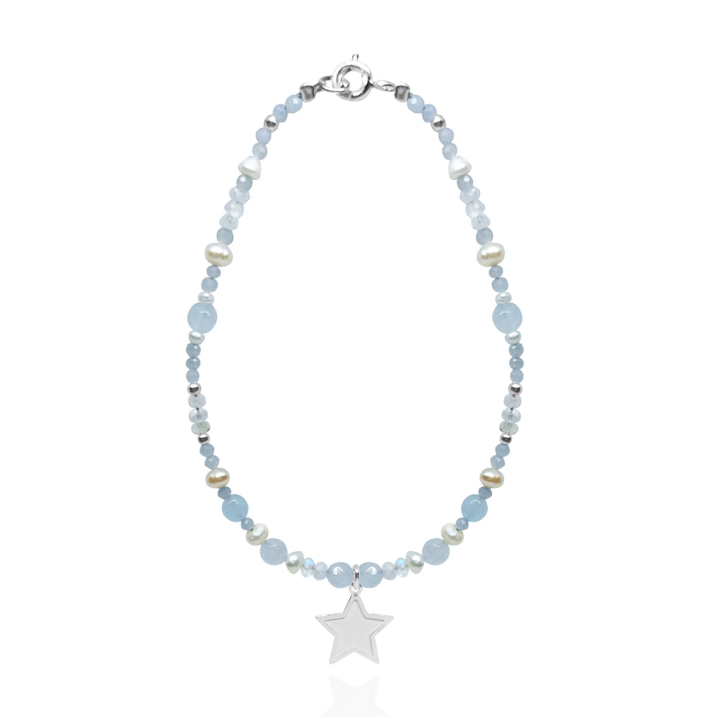 Pulsera Suerte Estrella de plata con piedras y perlas