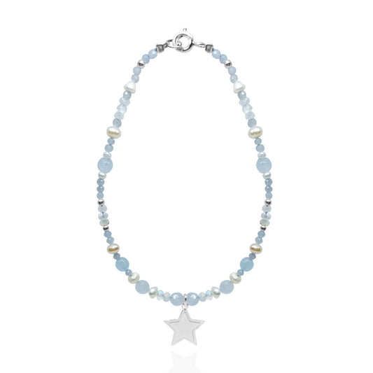 Pulsera Suerte Estrella de plata con piedras y perlas