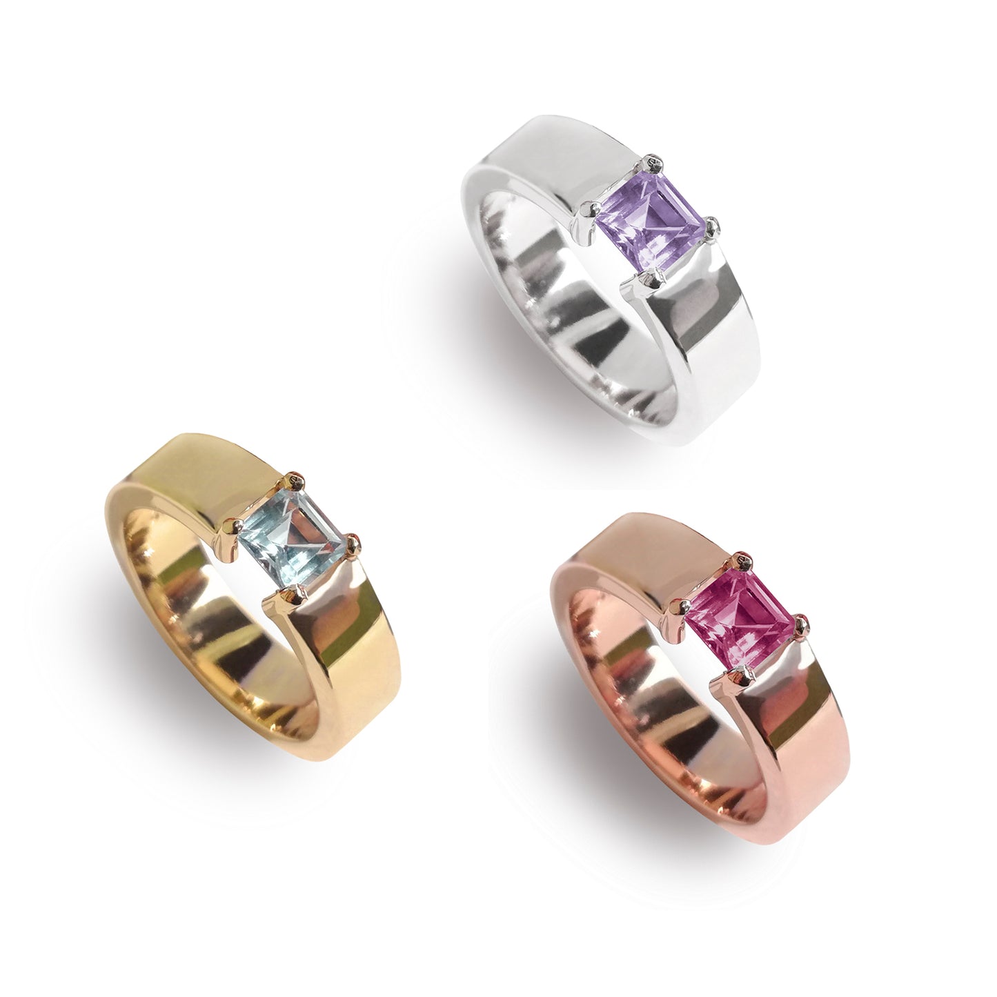 Sets 3 Anillos Azafrán con amatista, rodolita y topacio