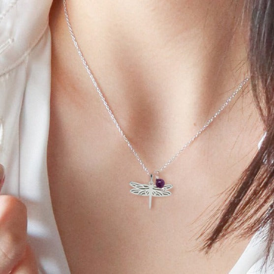 Dije Suerte Libélula de plata con Amatista