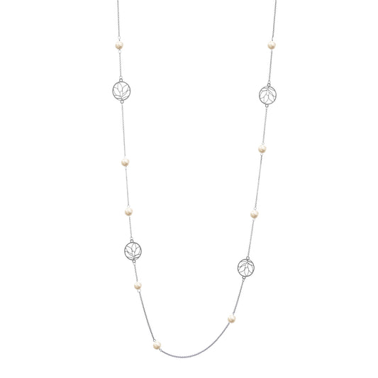 Collar largo Amapola de plata con perlas