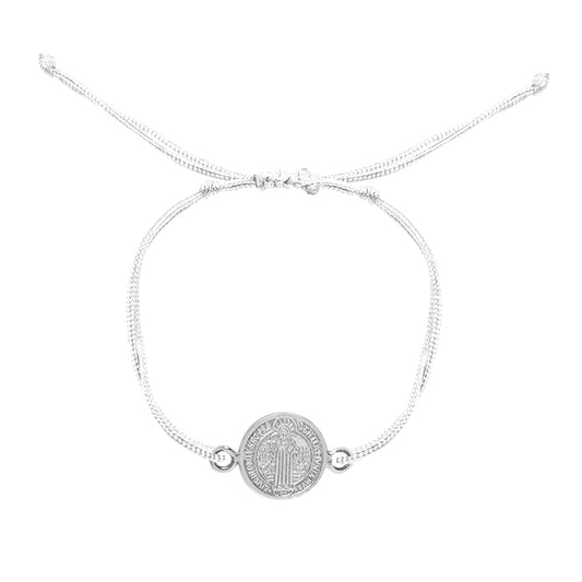 Pulsera Nube San Benito de plata con hilo blanco