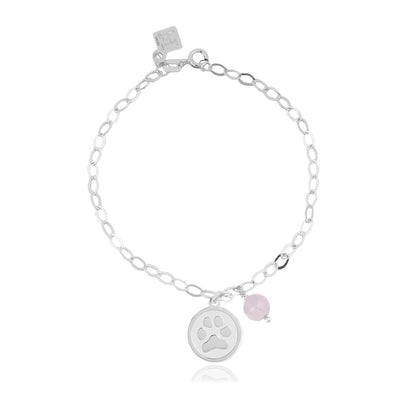Pulsera Huellas cadena de plata y cuarzo rosa