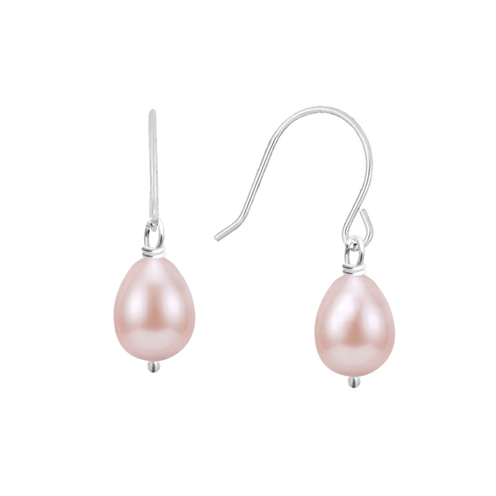 Arete gancho de plata con perla rosa