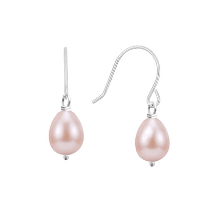 Arete gancho de plata con perla rosa