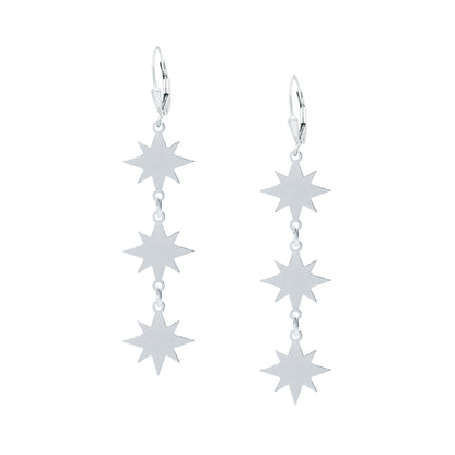 Aretes largos Astros de plata con 3 estrellas