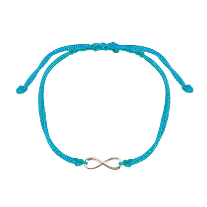 Pulsera Infinito de plata con hilo azul claro