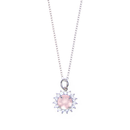 Dije Jazmín de plata con cuarzo rosa