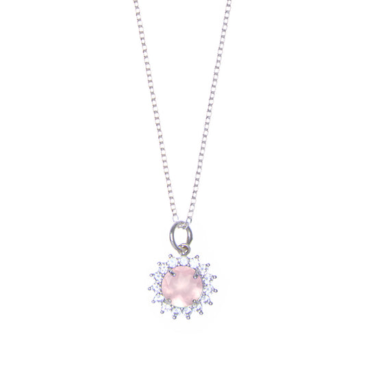 Dije Jazmín de plata con cuarzo rosa