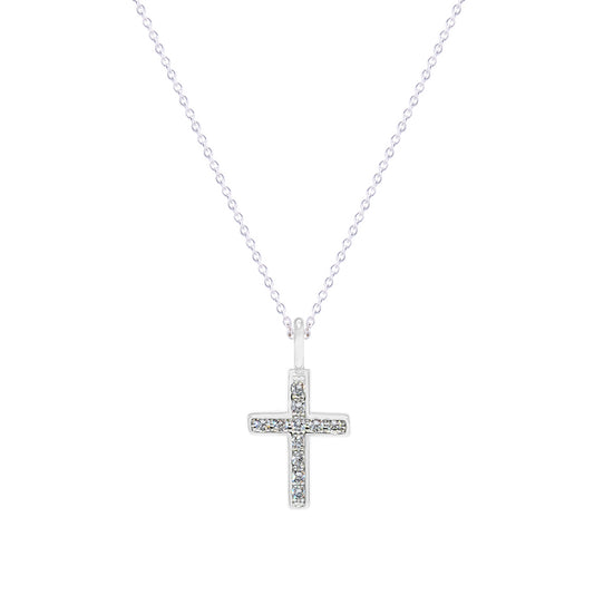 Dije cruz Destellos de plata con zirconias y cadena