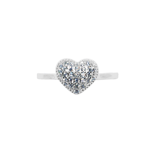 Anillo Destellos corazón de plata con zirconias