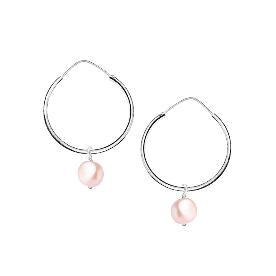 Arracadas de plata con 1 perla rosa