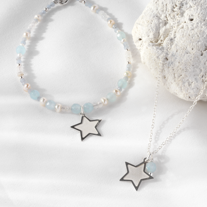 Pulsera Suerte Estrella de plata con piedras y perlas