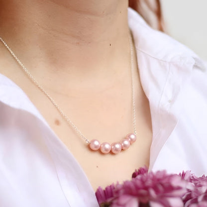 Collar cadena de plata con 5 perlas rosas