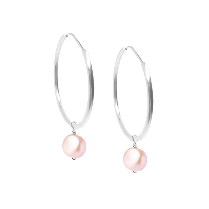 Arracadas de plata con 1 perla rosa