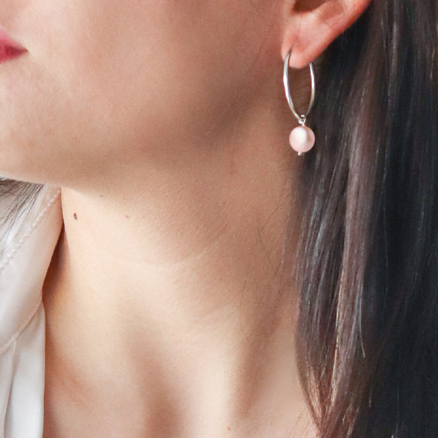 Arracadas de plata con 1 perla rosa