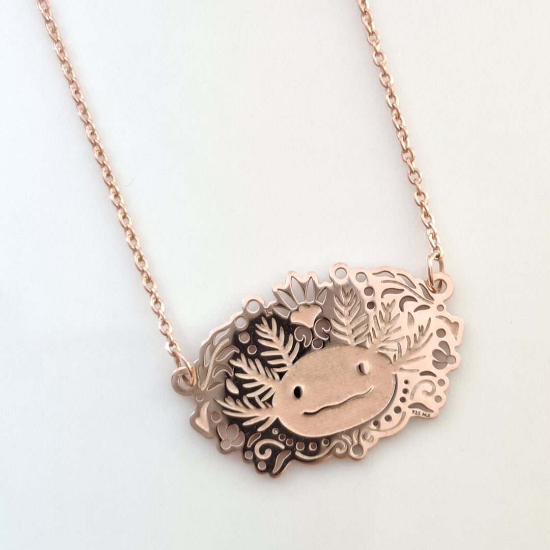 Collar Ajolote de plata con baño de oro rosa