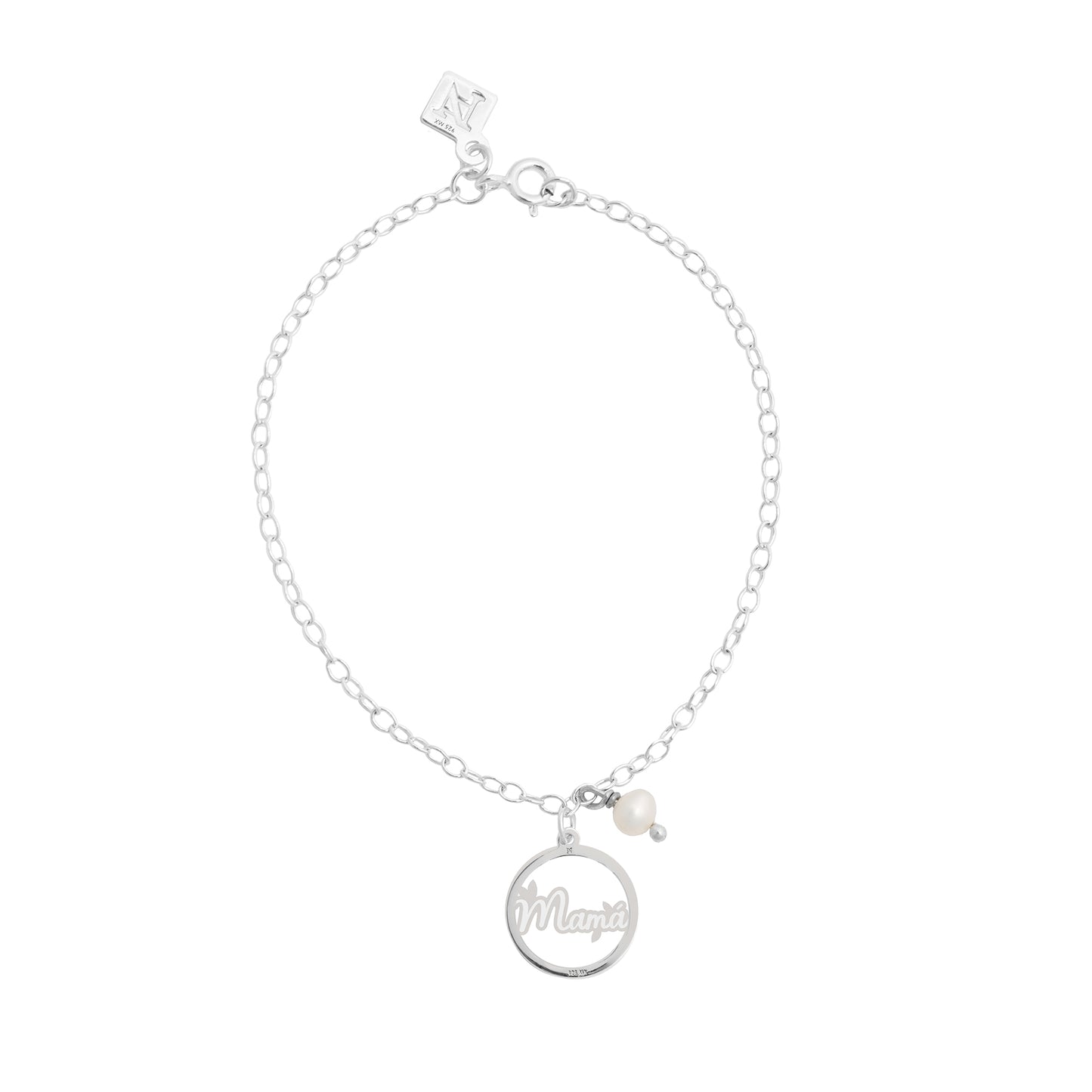 Pulsera mamá Florecer con cadena de plata y perla