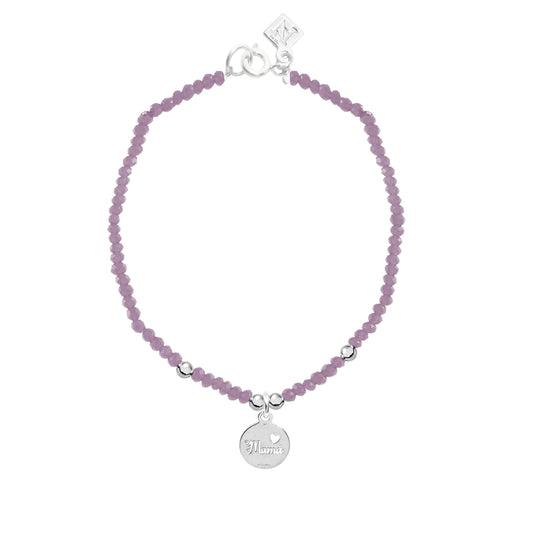 Pulsera calcedonia lila con charm mamá de plata