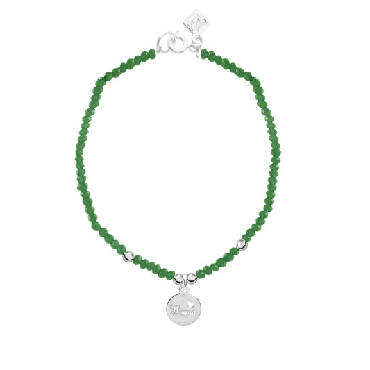 Pulsera calcedonia verde con charm mamá